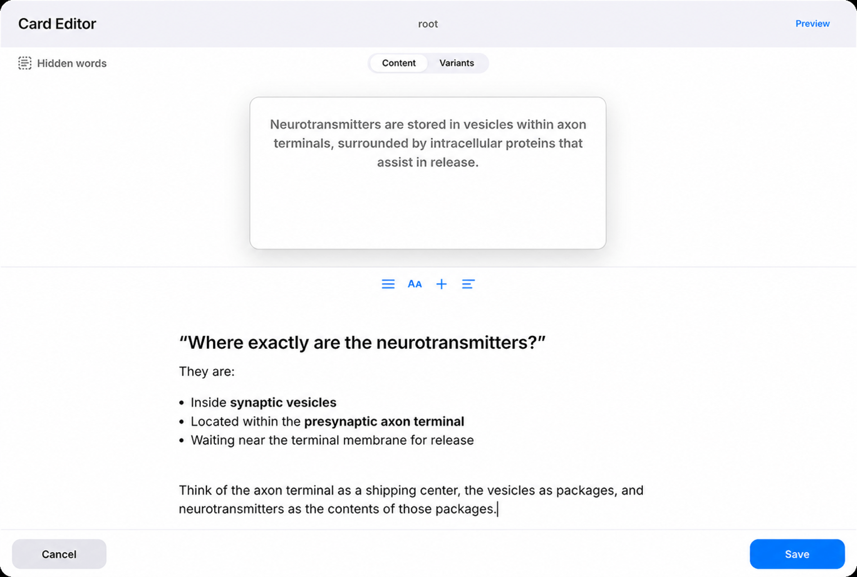 Anatomy card editor example