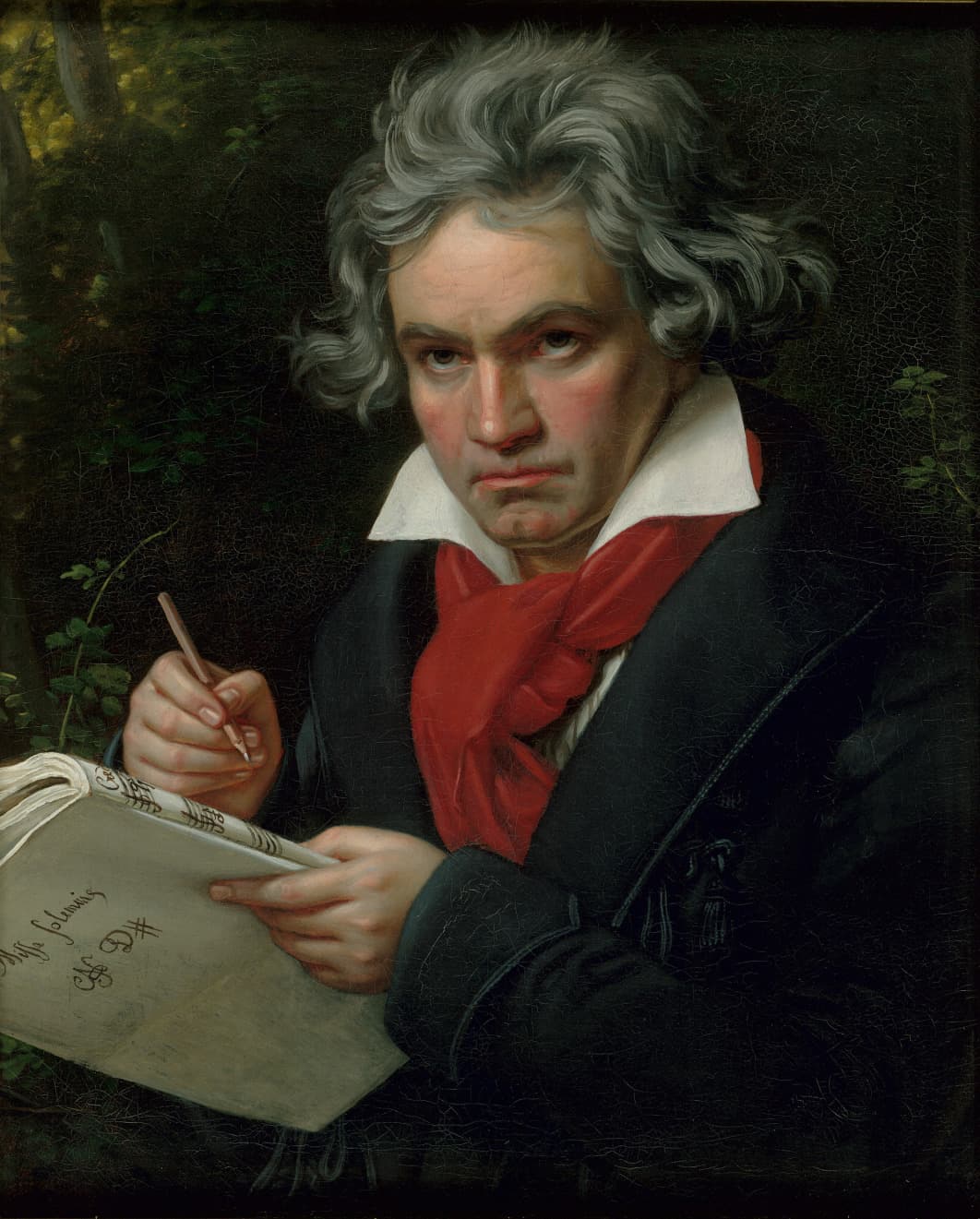 Joseph Karl Stieler's 1820 portrait of Ludwig van Beethoven holding the score of Missa solemnis