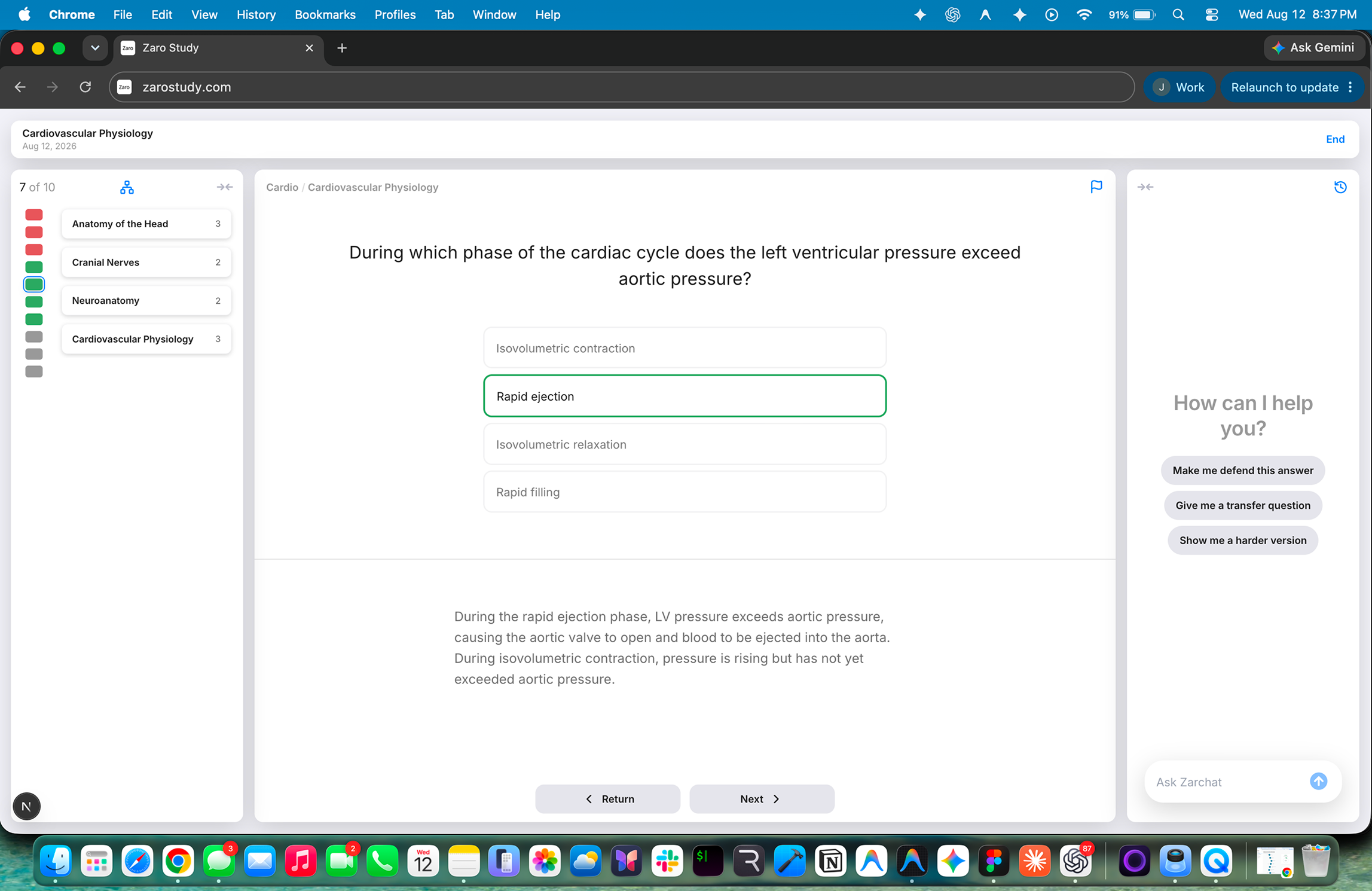 A Zaro Study practice test with feedback and review tools